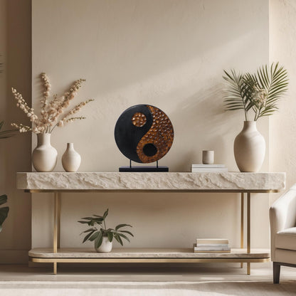 Decozen Solid Wood Yin Yang Sculpture Ideal for Home, Mantel, Fireplace, and Foyer Decor - Valentines Day Gifts from Daughter, Son, Husband