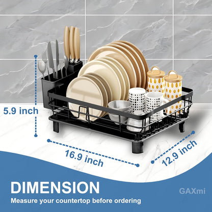 GAXmi Dish Drying Rack Over The Sink Drainer with Drainboard Utensil Holder, 1-Tier Black