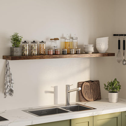 Floating Shelves for Wall, 72" W x 9.3" D x 1.5" H, Long Wooden Wall Mounted Display Shelf with Invisible Brackets for Living Room, Bedroom, Bathroom, Kitchen & Storage, Set of 1, Rustic Brown