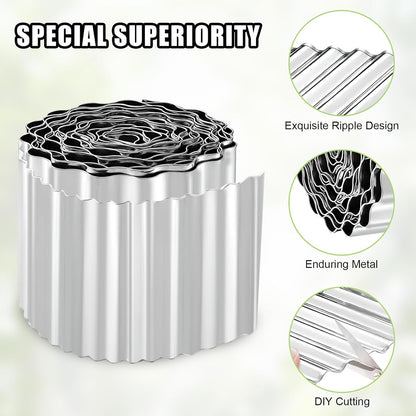 Corrugated Metal Garden Edging - 6 Inch X 10 FT Landscape Edging Border, Flexible Border for Garden Fence, Flower Bed, and Lawn (Silver)