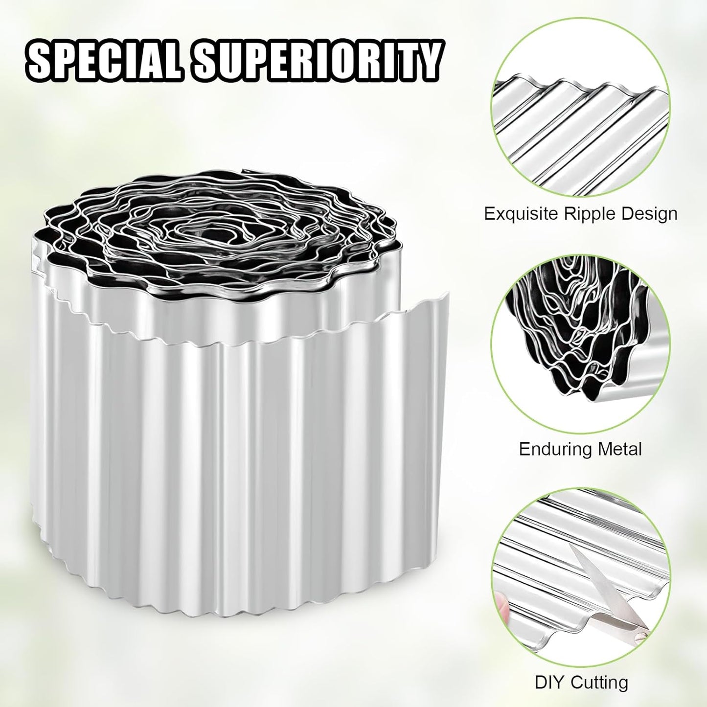 Corrugated Metal Garden Edging - 6 Inch X 20 FT Landscape Edging Border, Flexible Border for Garden Fence, Flower Bed, and Lawn (Silver)