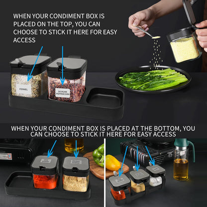 XIUDI Glass Spice Jars(3 piecesset)，Seasoning Containers with 304 Stainless Steel Lids and Spoons，Clear Glass Condiment Canisters Pots Seasoning Box Salt Container Sugar Bowl，for Kitchen,