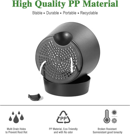 Self Watering Pots for Indoor Plants,12 inch Planters with Drainage Holes Plastic Flower Pots with Deep Reservoir, Black