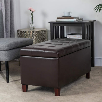 Asense Storage Ottoman Bench, Faux Leather Upholstered End of Bed Bench with Safety Hinge Wooden Legs, for Entryway Bedroom (Chocolate Brown, 33.3")