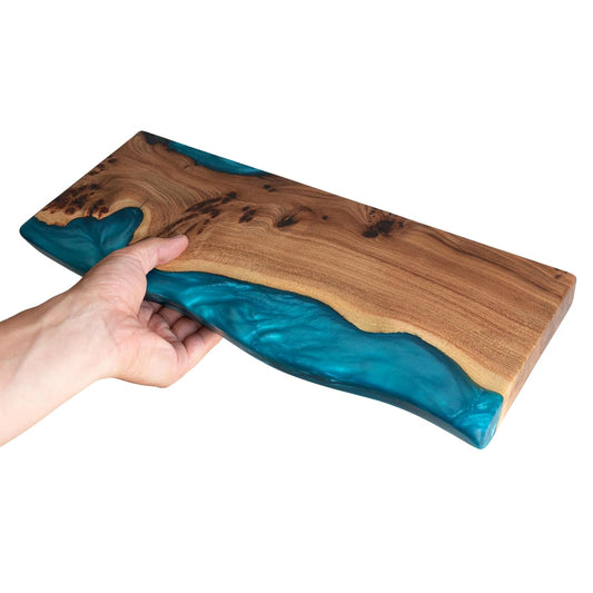 RWA Unique Live Edge Floating Shelf for Wall - Stylish Hanging Shelves for Room Wall Bedroom Bathroom Office Decor, Epoxy and Wood Wall Shelf Plank - Elegant Wall Mounted Shelves (sky blue, 24x7")