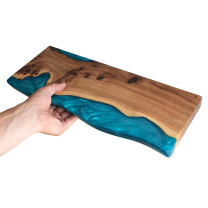 RWA Unique Live Edge Floating Shelf for Wall - Stylish Hanging Shelves for Room Wall Bedroom Bathroom Office Decor, Epoxy and Wood Wall Shelf Plank - Elegant Wall Mounted Shelves (sky blue, 16x6")