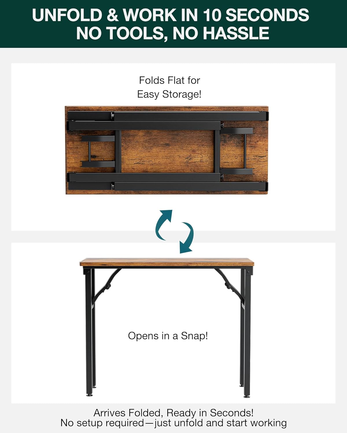 Frylr Small Folding Computer Desk – Portable 35.8 Inch Foldable Laptop Table, Collapsible and Compact for Easy Storage and Fast Setup, Lightweight for Small Spaces, Craft and Study Use, Rustic Brown