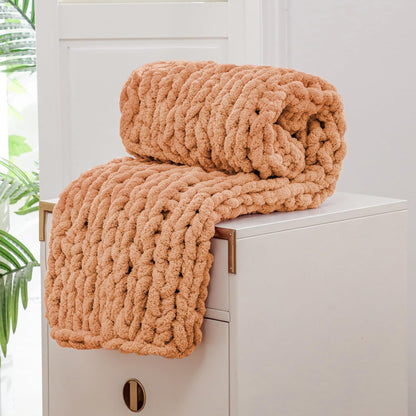 WESHIONGOO Chunky Knit Blanket Throw Knitted Throw Blankets for Couch Bed Fluffy Soft Blanket with Jumbo Chenille Yarn Thick 100% Handmade(40"*40")