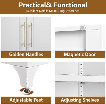 Kitchen Pantry Cabinet, 90" Tall Metal Pantry Cabinet, Food Cupboards with Doors and Shelves, Freestanding Storage Cabinets for Dining, Living Room, 16"D x 32"W x 90"H, White, Assembly Required