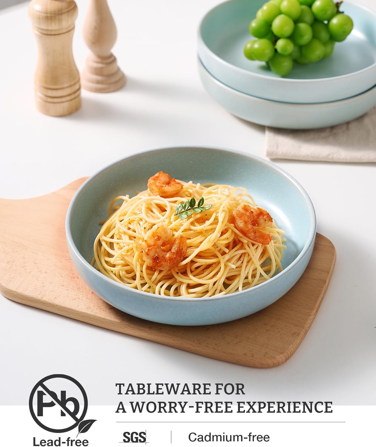 famiware Milkyway 33 oz Bowl Set, Pasta Bowls Set of 6, Salad Bowls Perfect for Your Friend for Housewarming, Thanksgiving, Christmas, Light Blue