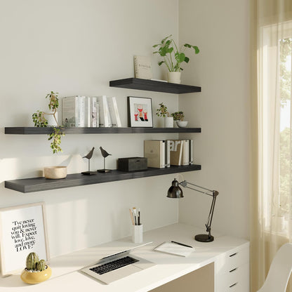 Large Floating Shelves for Wall Set of 2 Wooden Wall Shelves 24 in x 12.75 in x 2 in Room Decor Long Shelf with Invisible Wall Mount Bracket for Bedroom Kitchen Living Room Black Wood