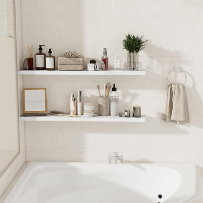 Floating Shelves for Wall, 40 Inch Floating Shelves for Home Decor, Wall Mounted Rustic Wood Shelves, Bathroom, Hanging Deep Shelf for Bedroom, Living Room, Kitchen (White, Set of 2)