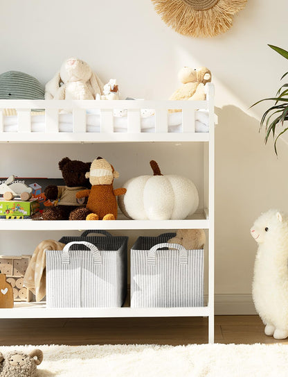 StorageWorks Storage Bins, Fabric Storage Bins for Shelves, Storage Baskets with Metal Frame, Closet Baskets and Bins with Handles, Gray and White Stripes, 2-Pack