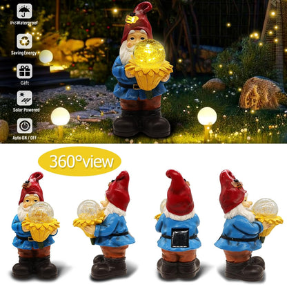 Solar Gnome Waterproof - Gifts for Mom Women Solar Outdoor LED Lights Resin Garden Gnome Statues Decor Lantern Figurines Funny Decorations Outdoor Indoor Porch Decor (Warm White Orb)