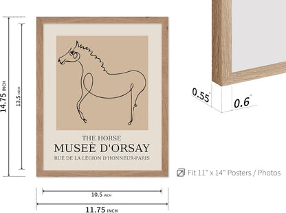 Poster Master Vintage Poster - Retro Minimalist Print - Gift for Artist, Friend - Horse, Line Drawing, Sketch, Abstract - Wall Decor for Living Room, Bedroom, 11x14 Beige Framed