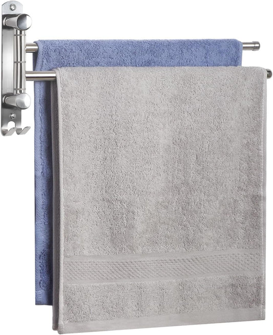 Bathroom Towel Holder JSVER 2 Arms SUS304 Stainless Steel Wall Mounted Towel Bar, Swivel Towel Racks for Bathroom, Kitchen