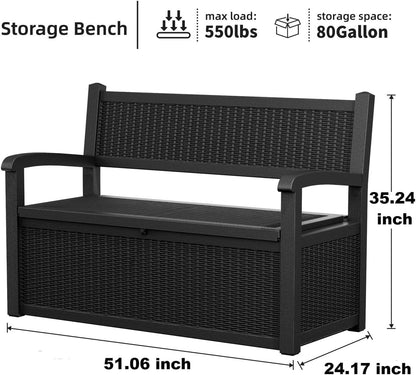 80 Gallon Storage Bench Deck Box Waterproof Lockable,Outdoor Storage Furniture for Patio,Garden and Porch,Tools and Cushions（Black）