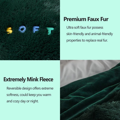 GONAAP Fuzzy Faux Fur Throw Blanket Queen Size Forest Green Super Soft Cozy Plush Fuzzy Shaggy Blanket for Couch Sofa Bed (Forest Green, Queen(90"x90"))