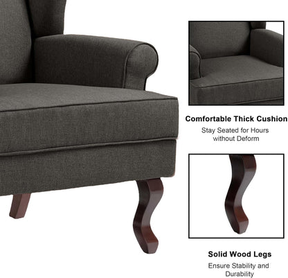 Accent Chair, High Back Upholstered Armchair with High Resilience Sponge & Wood Legs, Mid-Century Modern Comfy Single Sofa Reading Chairs for Living Room, Bedroom (Dark Grey, Set of 1)