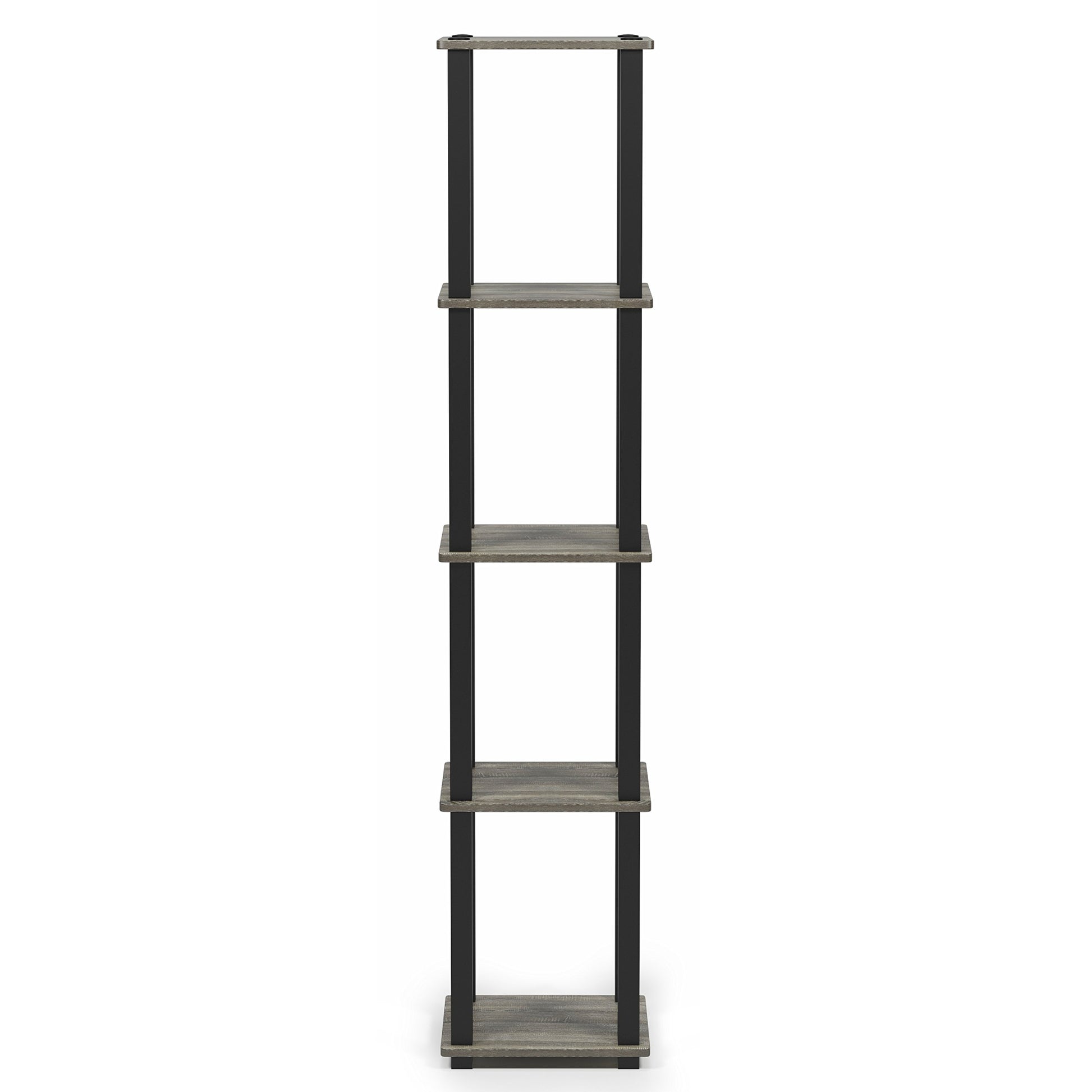 FURINNO Turn-S-Tube 5-Tier Corner Square Rack Display Shelf, French Oak Grey/Black