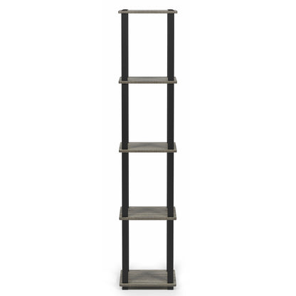 FURINNO Turn-S-Tube 5-Tier Corner Square Rack Display Shelf, French Oak Grey/Black