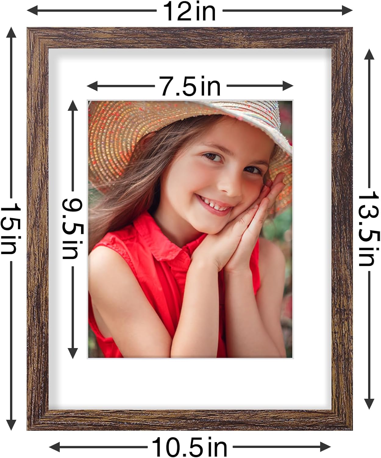 Vittanly 11x14 Picture Frames Set of 9, Shatter Resistant Plexiglass, Display 8x10 Pictures with Mat or 11x14 without Mat, Photo Frames for Wall or Tabletop, Engineered Wood, Brown