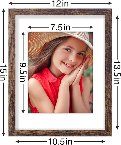 Vittanly 11x14 Picture Frames Set of 9, Shatter Resistant Plexiglass, Display 8x10 Pictures with Mat or 11x14 without Mat, Photo Frames for Wall or Tabletop, Engineered Wood, Brown