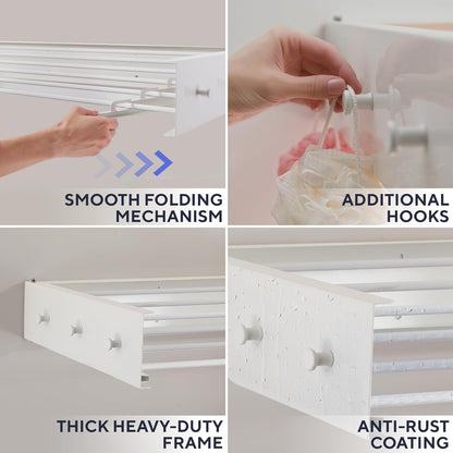 Foldable Wall Mounted Drying Rack 40 inch - Easy to Install Hanging Rack for Laundry Room - Space Saving Design with 66-lb Capacity - Perfect Drying Racks for Clothes Towels & More