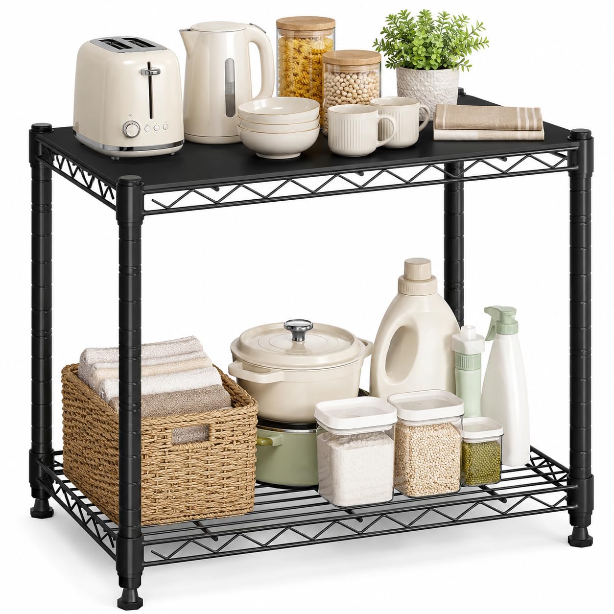 Simple Deluxe 2 Tier Wire Shelving Unit, Heavy Duty Metal Storage Rack with Adjustable Feet