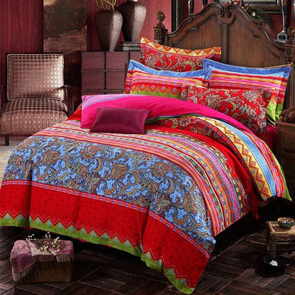 ABREEZE Bohemian Duvet Cover Set Colorful Red Boho Retro Bedding Set Damask Paisley Cotton Duvet Cover Tribal Reversible Bedding Exotic Style Comforter Cover 3-Piece Full