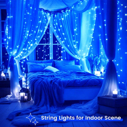 2 Pack Halloween String Lights Battery Operated with Timer, 66FT 200 LED Waterproof Battery Twinkle Lights, 8 Modes Fairy Light for Indoor & Outdoor Party Bedroom Garland Tree Christmas Decor (Blue)