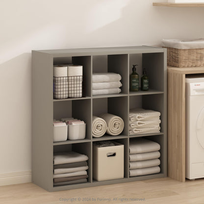 Furinno Simple 9-Cube Storage Organizer, Display Shelf, Light Grey