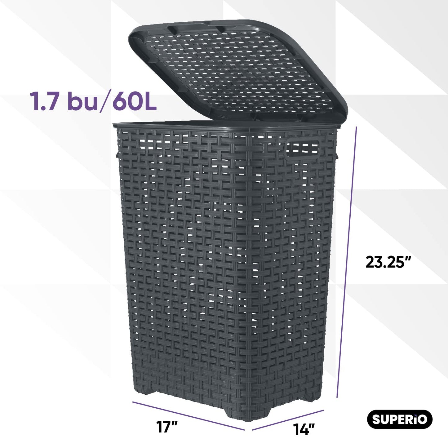 Plastic Laundry Hamper with Lid Laundry Hamper Basket, Grey Tall Cloths Hamper Organizer with