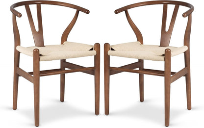 POLY & BARK Weave Dining Chairs – Mid-Century Modern Wishbone Dining Chairs with Arms, Solid Wood Frame, Indoor Use – Walnut– Set of 2 - Ideal for Dining Room, Kitchen or Stylish Accent Setting