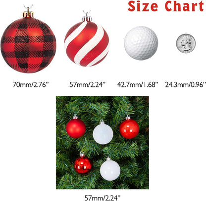 Every Day is Christmas Ornaments, Shatterproof Christmas Tree Ornament Set, Christmas Balls Decoration 50 Count (2.24"/57mm, Red White)