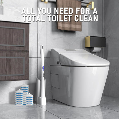 KOKL Disposable Toilet Brush, Toilet Bowl Cleaner Brush with 50PCS Toilet Brush Refills, Toilet Cleaner Refill Pads, Disposable Toilet Bowl Brush and Storage Caddy for Bathroom Cleaning(1-Set)