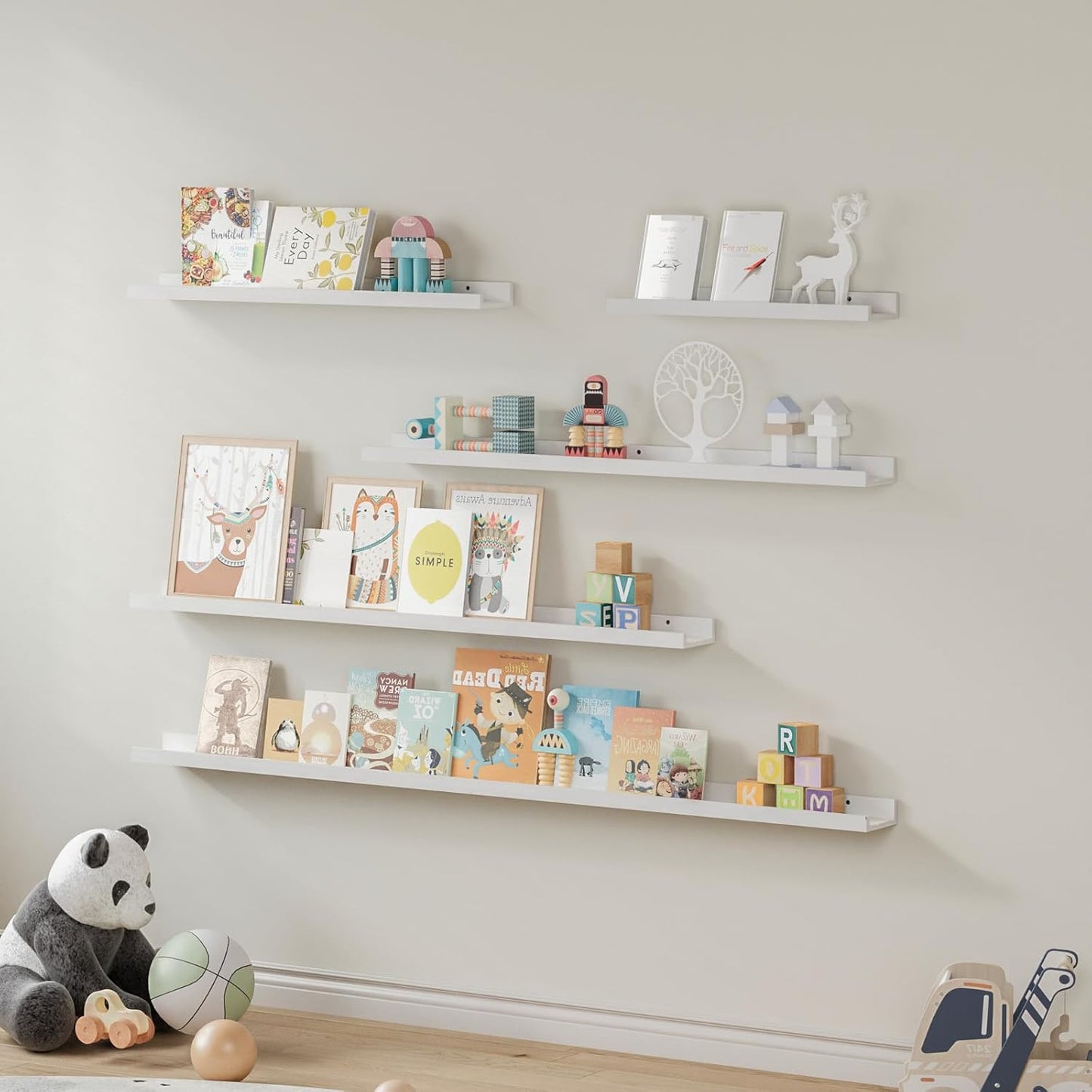 SAUMONIERES Picture Ledge Shelf Floating Book Shelves Set of 2 Wall Mounted Solid Wood for Bedroom Bathroom Living Room Kitchen, 36 Inch White