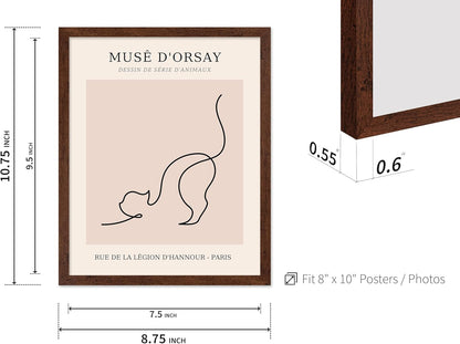 Poster Master Vintage Poster - Retro One Line Cat Drawing Print - Cat Art - Minimal Gift for Men, Women, Animal Lover - Abstract Wall Decor for Home, Office, Bedroom, 11x14 Brown Framed
