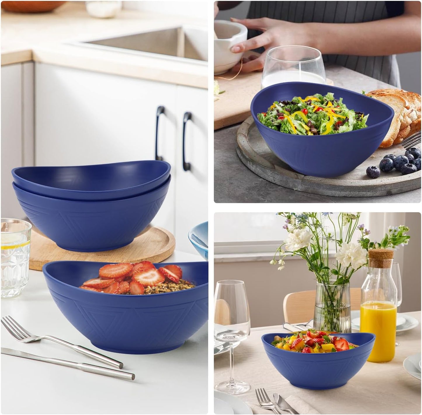65oz Large Salad Bowls Deep Blue - Wheat Straw Serving Bowls Set of 4 - Unbreakable Serving Bowls Dishware & Microwave Safe - BPA Free Bowl for kitchen,camping