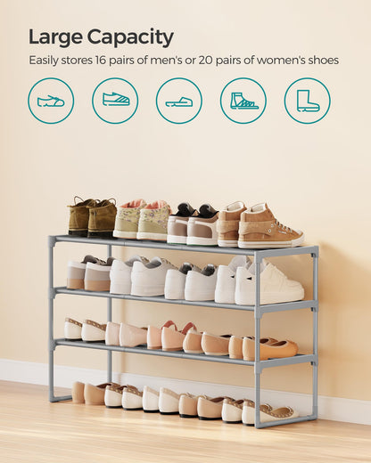 SONGMICS Shoe Rack, 3-Tier Shoe Organizer, Metal Storage Shelf, Upright or Upside Down, for 16-20