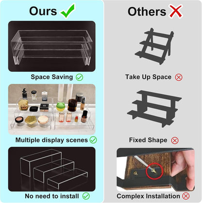 Acrylic Display Risers,12'' Large Display Stands, Thickened to 0.2''(5mm) Stackable Acrylic Shelves for Perfume Display, Clear Risers for Cupcake Stand,Pop Figurines,Tumbler,Food (Clear, 6PCS)
