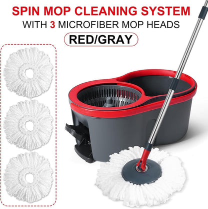 360° Spin Mop and Bucket Set Cleaning System,Mop and Bucket with Wringer Set for Home,Wet Dust Mop for Floor Cleaning with 4 Mop Heads