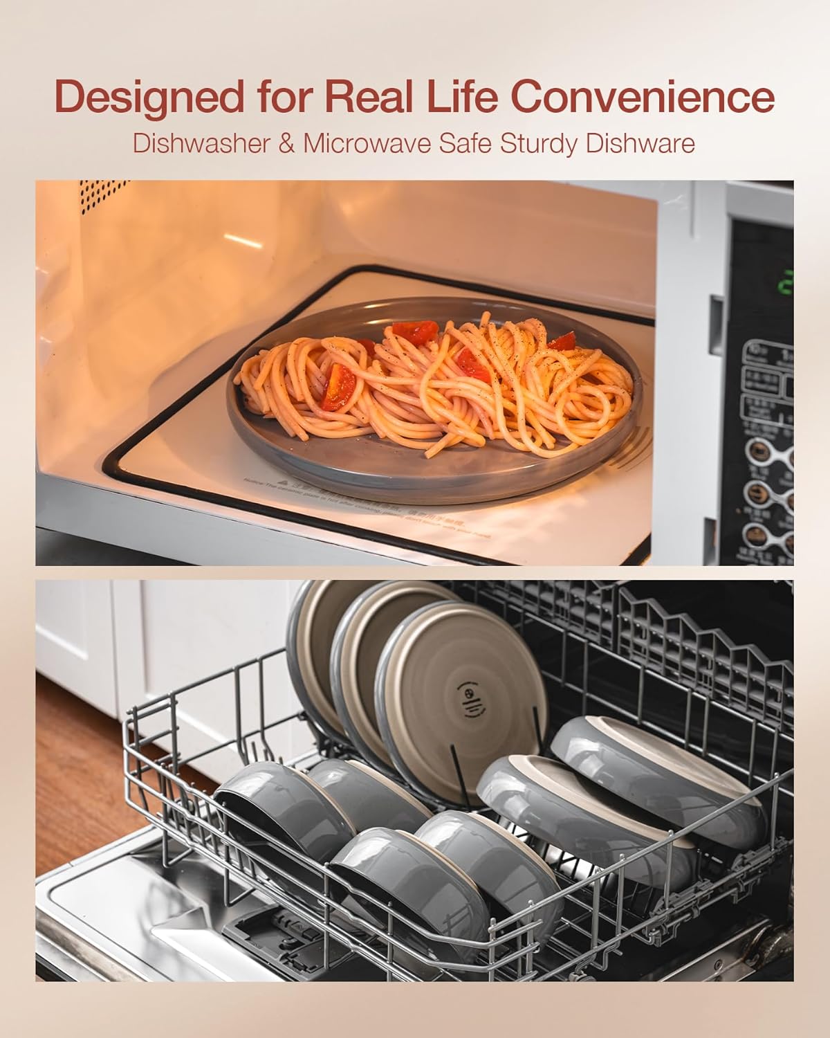 Famiware Milkyway Dinnerware Sets, 24 Piece Dish Set, Plates and Bowls Sets for 8, Dark Gray