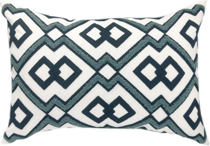 Alysheer Embroidered Lumbar Decorative Throw Pillow Cover 12"x 20", Classic Boho Geometric Embroidery Pattern Cotton Rectangular Cushion Case for Sofa Couch Living Room Bedroom (Navy Aqua)