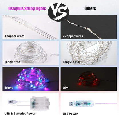 Fairy Lights Battery Operated Color Changing String Light with Remote, 16.4FT 1-Pack Twinkle LED Lights USB Plug or Battery Powered, Outdoor Christmas Decorations for Bedroom Party Indoor