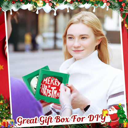25 Pcs Sublimation Ornament Blanks Box 3.6"x3.6"x0.7" Christmas Ornaments Holder Ceramic Discs Packaging Box with Window for Personalized Xmas Tree Blanks Bulk (Green)
