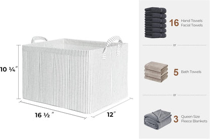 StorageWorks Storage Bins, Fabric Storage Bins for Shelves, Large Storage Baskets with Metal Frame, Closet Baskets and Bins with Handles, Gray and White Stripes, 2-Pack