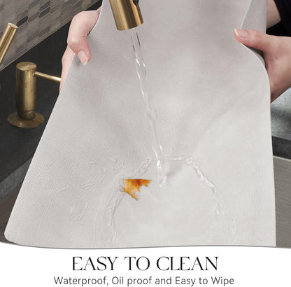 MOSAYT Vinyl Placemats Set of 6-12 X 17 Inch - Faux Leather 100% Waterproof Oil-Proof Wipeable PU Place Mats, Heat Resistant Reversible Table Mats for Kitchen, Dining, Outdoor (Light Grey)