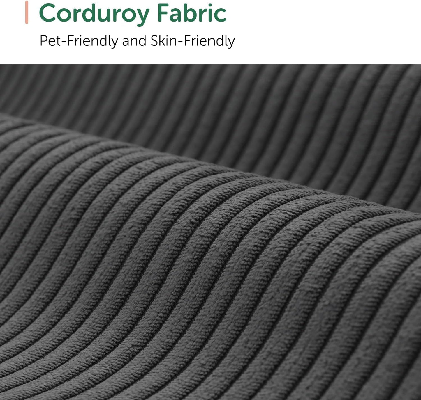 HONBAY U-Shaped Corduroy Sectional Couch with 6 Seaters Modular Sectional Sofa with Storage Sectional Couches for Living Room, Dark Gray