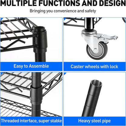 5 Tier Wire Shelf Shelving Unit, 60"x 24"x82" Metal Storage Shelves, Heavy Duty Garage Storage Shelves with Wheels, Chrome 3000LBS Capacity Wire Shelf Rack for Restaurant, Garage, Pantry, Kitchen